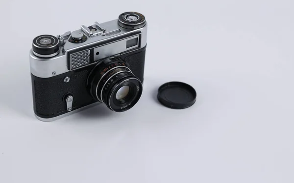 Vintage Camera Close White Background High Quality Photo — Zdjęcie stockowe