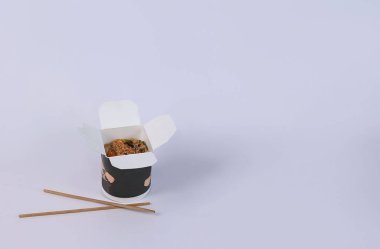 rice delivery with vegetables on white background. High quality photo