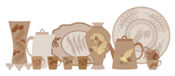 Farklı boyutlarda ve şekillerde bir tabak seti..