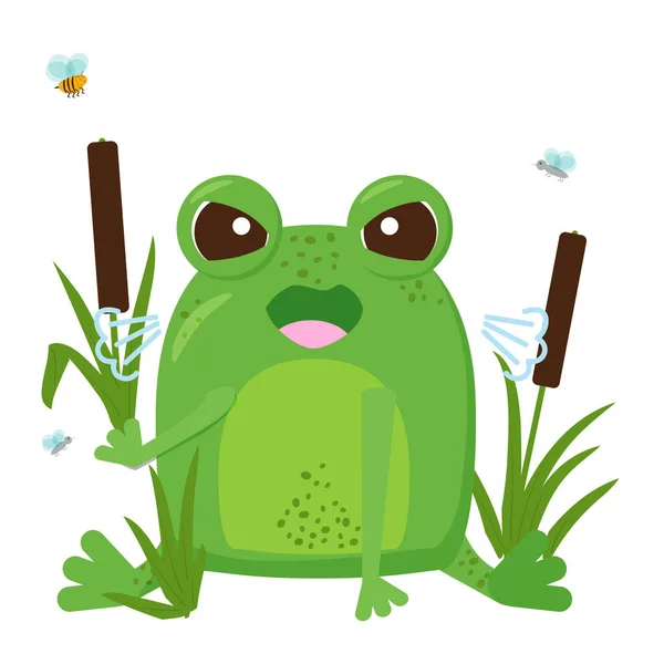 Kızgın yeşil kurbağa yaprağın üzerinde oturuyor.