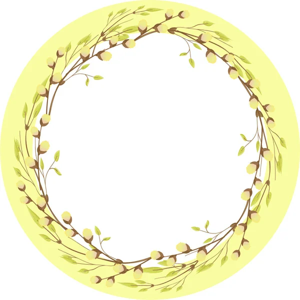 Round wreath of willow branches. Design elements with leaves and branches. — Stock Vector