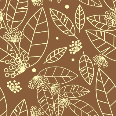 Pürüzsüz bir desen, kontur yaprakları ve koyu bir arka planda bir demet rowanberry..