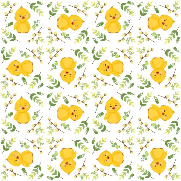 Beyaz arka planda komik sarı tavuklu kusursuz vektör deseni.