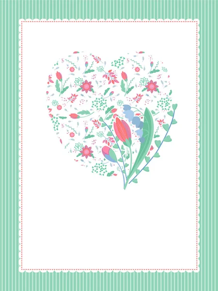 Eine Romantische Karte Mit Einem Zarten Floralen Herzförmigen Ornament Und — Stockvektor