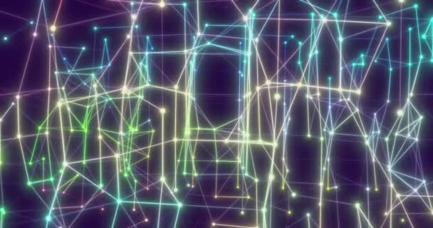 Netzwerknetzwerke abstrakter Technologie umfassen Cyber-Geometrie-Orb und polygonale Linien und Punkte. Futuristische Plexus-Technologie, digital generiertes Bild, 3D-Rendering — Stockvideo