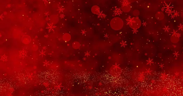 红色的五彩纸屑雪片和灯火通明的红色圣诞快乐的背景。神奇的新年快乐质感。3D渲染3D插图 图库图片