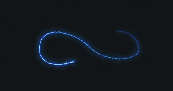 Animation appearance of infinity shape from blue fire on dark background. — Stock Video