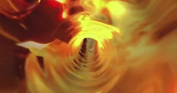 Abstrakter Hintergrund Mit Einem Animierten Hypnotischen Tunnel Aus Feuer Metall — Stockvideo