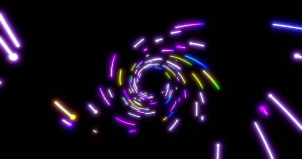 ネオンラインのトンネルを輝く ブルーのピンクとバイオレットのカラフルな照明 宇宙空間の紫外線蛍光灯 仮想現実デザイン3Dイラスト — ストック写真