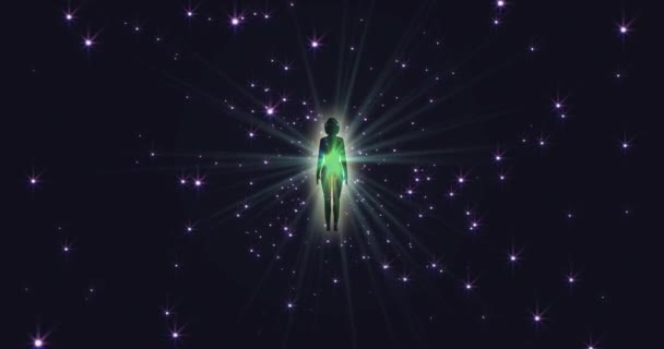 Зацикленная Анимация Просветления Разноцветной Энергии Полей Ауры Человека Образующих Расходящиеся — стоковое видео