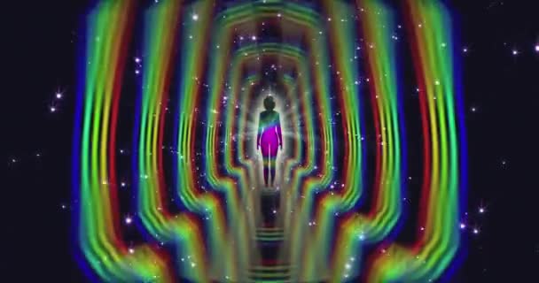 Looped Animation Enlightenment Multi Colored Energy Human Aura Fields Forming — Stockvideo
