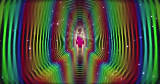 Looped Animation Enlightenment Multi Colored Energy Human Aura Fields Forming — Stockvideo