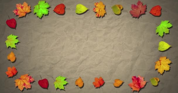Animated Background Animated Frame Autumn Leaves Copy Space Organic Paper — Stock Video