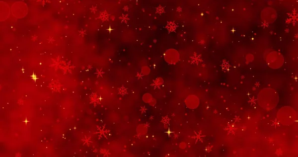 Coriandoli Rossi Fiocchi Neve Luci Bokeh Sullo Sfondo Rosso Natale — Foto Stock
