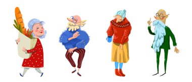 Çizgi film tarzında yaşlı insanların vektör çizimleri