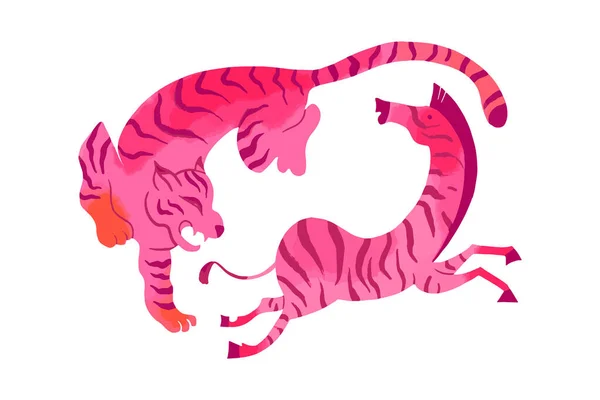 Tigre chasse zèbre. Illustration des paupières en couleur rose — Image vectorielle