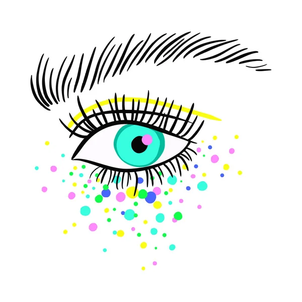 Kobiece oko z narysowanymi rękami. Rysowane brwi i makijaż — Wektor stockowy