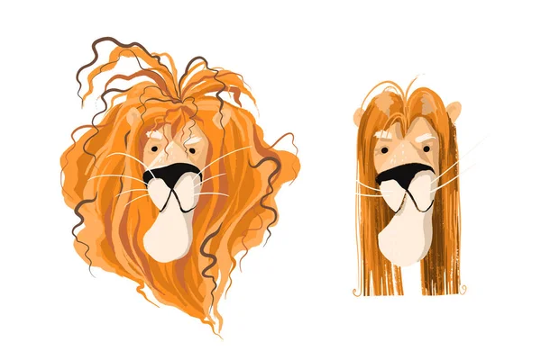 Saç düzleştirmeden önce ve sonra aslan yelesi — Stok Vektör