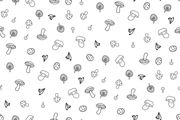 Naadloos zwart-wit patroon met champignons — Stockvector