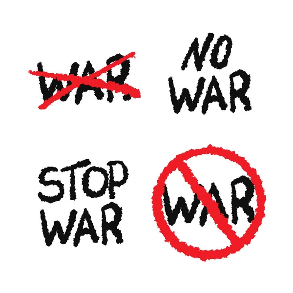 Stickers met de woorden geen oorlog, stop oorlog. Doorgestreepte inscriptie oorlog — Stockvector