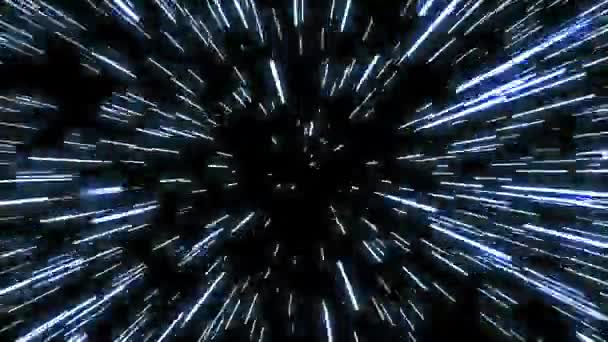 超空间穿蓝色的衣服穿过星空跳到一个遥远的地方 光速星际旅行的概念 — 图库视频影像