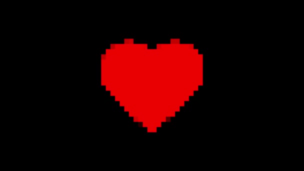 Pixelated Heart Shape Beating Animation Black Background — стоковое видео