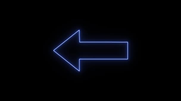 Glowing Blue Neon Symbol Arrow Left Animation Black Background — Stock video