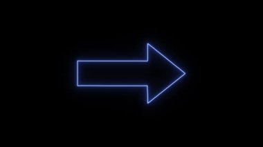Glowing blue neon symbol of arrow right animation on black background.