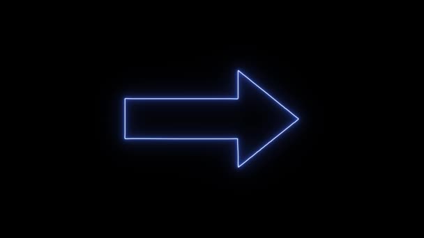 Glowing Blue Neon Symbol Arrow Right Animation Black Background — Video Stock