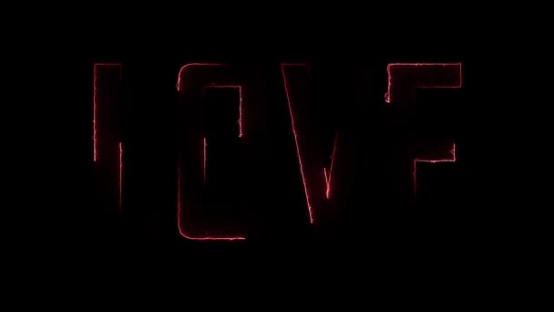Love Neon Text Abstract Animation Black Background — Vídeos de Stock