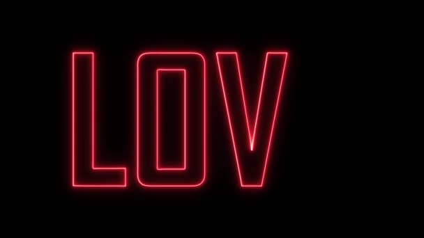 Love Neon Text Abstract Animation Black Background — Vídeos de Stock