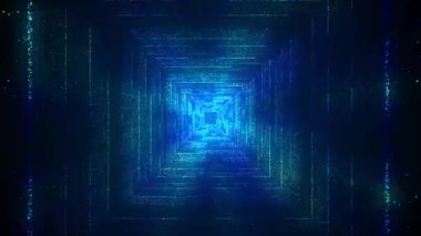 Blue tunnel of rectangle flying into the void abstract animation.