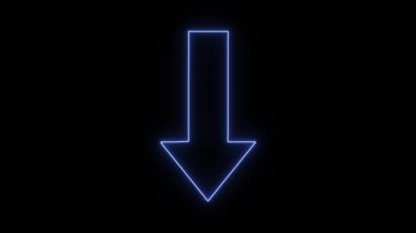 Glowing blue neon symbol of arrow animation on black background.
