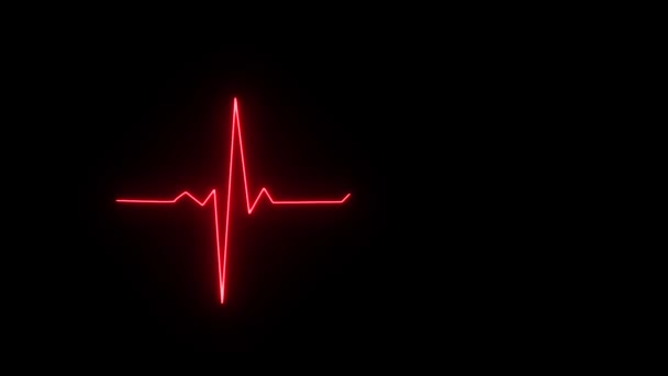 Neon Heartbeat Black Background Background Heartbeat Red Line Neon Light — Stockvideo