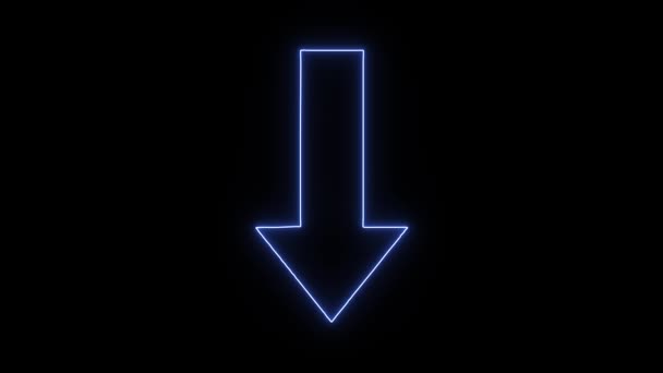 Glowing Blue Neon Symbol Arrow Animation Black Background — Stock Video