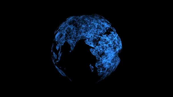 Planeta digital azul Tierra sobre un fondo negro. — Vídeo de stock