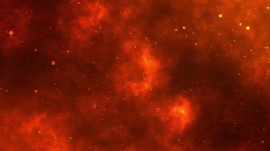 Kırmızı arkaplanda parlak uçan parçacık kıvılcımı.