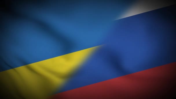 Ukrajina vs Rusko vlajka mávání smyčka animace. — Stock video