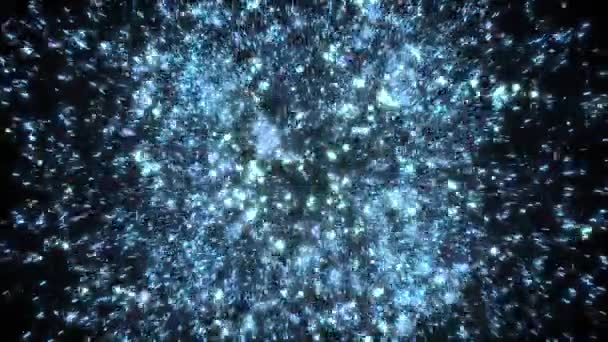 Eksplozja cząstek niebieskich, futurystyczne cząsteczki kosmiczna animacja energii fali uderzeniowej. — Wideo stockowe