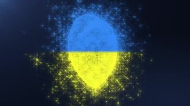 Sarı-mavi parçacıklar kalp döndürme animasyonu. Ukrayna bayrağı.