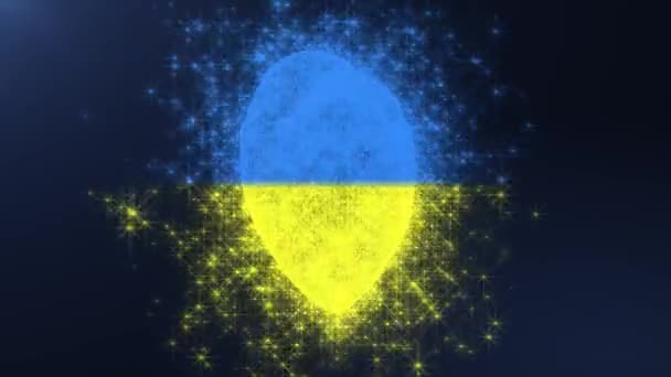 Yellow-blue particles heart rotation animation. Ukrainian flag. — Stock Video