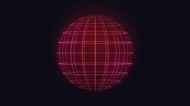 Çizgileri olan dönen kırmızı bir kürenin animasyonu.