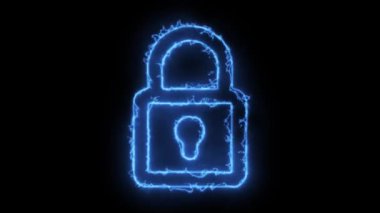 Siyah arkaplanda mavi kilit simgesi soyut canlandırması.