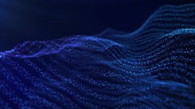 Parlak mavi parçacıkların animasyon arkaplanı, dijital dalga.