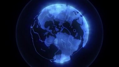 Siyah bir arkaplanda Dijital mavi gezegen Dünya.