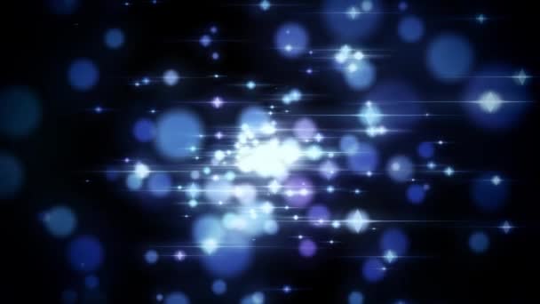 Mavi zarif simli parçacıklar uzaktaki animasyona doğru uçuyor.. — Stok video