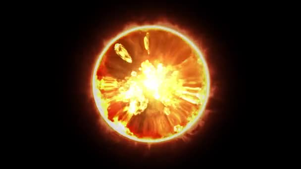 Siyah arkaplan animasyonunda parlayan sihirli küreyi ateşle. — Stok video