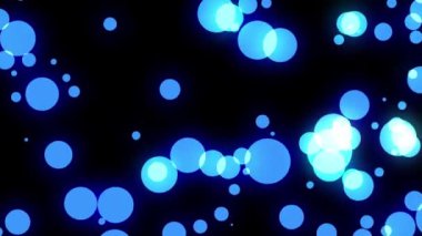 Animation of blue circles, bubbles, bokeh effect on a black background.