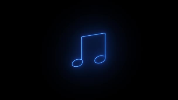Blue Neon Single Musical Note Icon Abstract Animation Black Background — Video