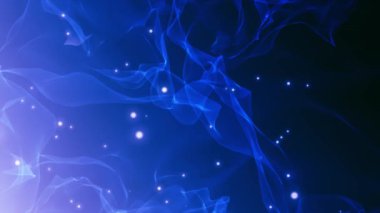 Mavi zarif sim parçacıkları bokeh animasyonu. Sihirli peri arka planı bulanıklaştırdı.